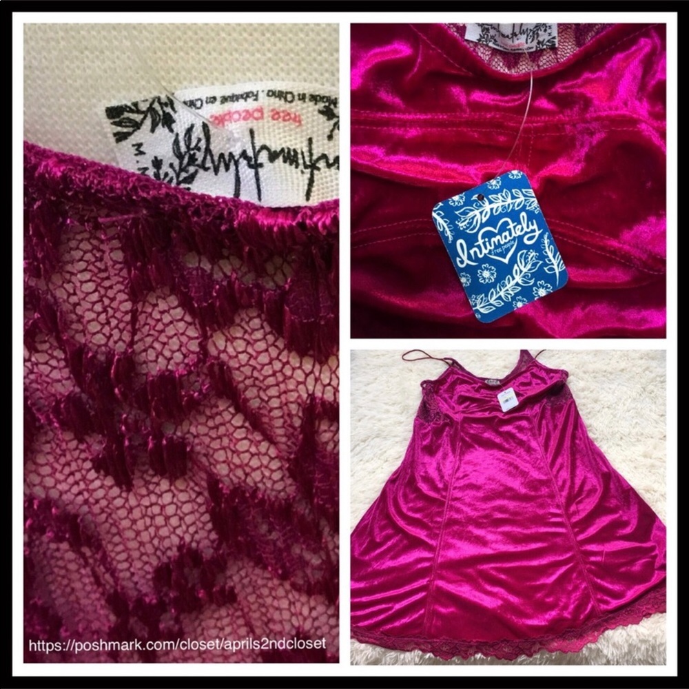 FREE PEOPLE LACE TRIM VELVET SLIP COCKTAIL DRESS - Picture 6 of 8